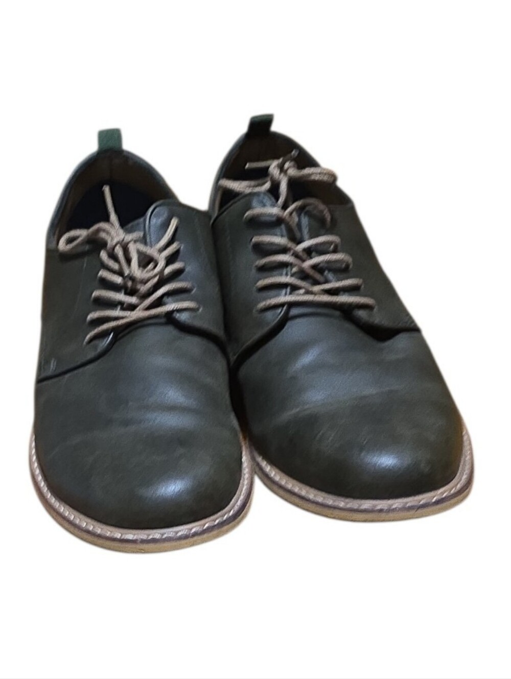 Call It Spring Men's Dark Green Derby Shoes with Beige Laces | Size 10